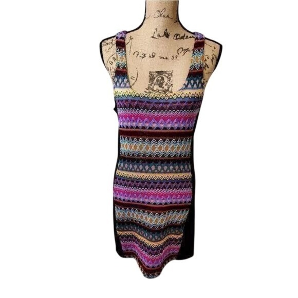 Buffalo David Bitton Womens Multi Color Geometric Knit Bodycon Mini‎ Dress Large